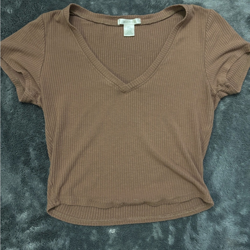 Bozzolo Tan Ribbed Crop T-Shirt